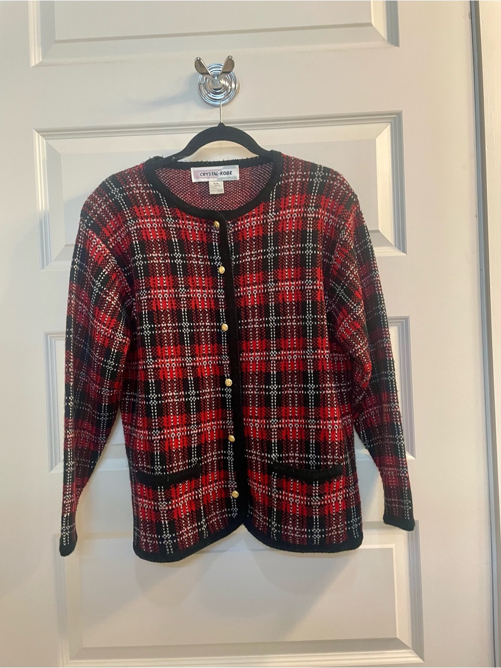 Crystal Kobe Red Plaid Knit Cardigan Sweater